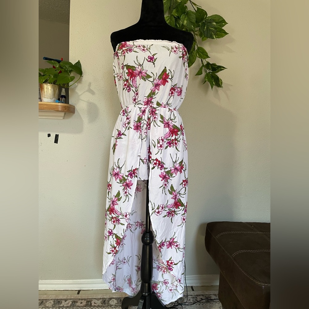 Papaya Floral Strapless Romper Skirt Overlay Cottagecore Boho Summer Size L